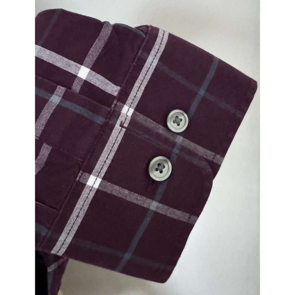 Banana Republic Shirt Mens Large Wine Plaid Soft Wash‎ Slim Fit Button Down (B3